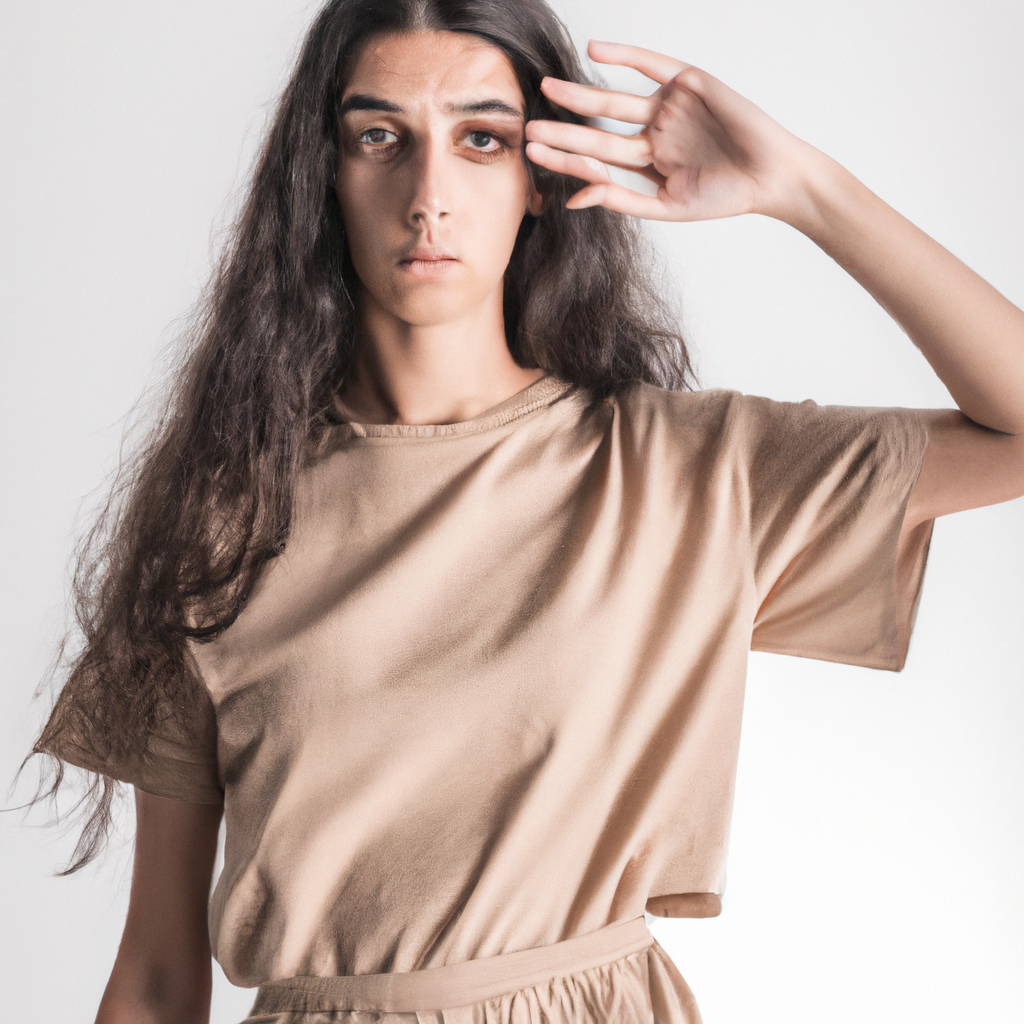 Moda editorial con pose geométrica